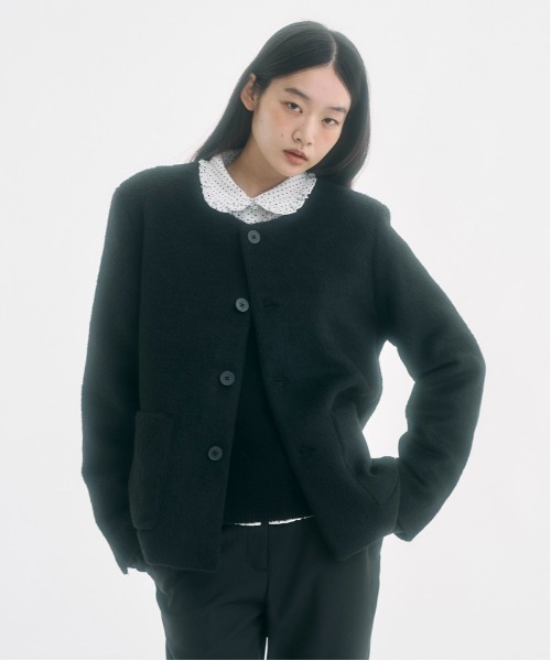 FEKETE ノーカラーウールシャギージャケット no collar wool shaggy jacket / ノーカラーウールシャギー