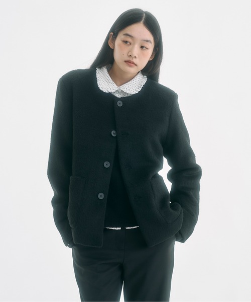 fekete ノーカラージャケット no collar wool shaggy jacket / ノーカラーウールシャギー
