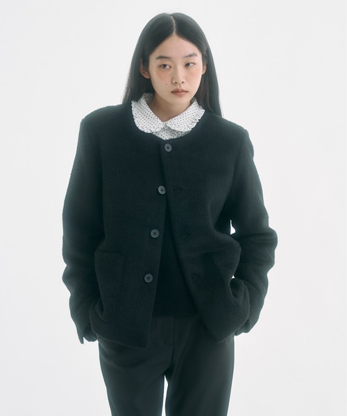 美品　CALEE ノーカラージャケット　ブラック　L ブークレーノーカラージャケット （ノーカラージャケット