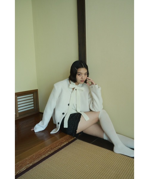 FEKETE ノーカラーウールシャギージャケット アイボリー セール】no collar wool shaggy jacket / ノーカラーウールシャギー