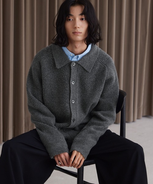 LUENNA(ルエナ)の「【LUENNA】Collared Knit Polo Cardigan / 襟付き ニットポロ カーディガン(カーディガン/ボレロ・メンズ・グレー/ダークブラウン・L/M/S)」の7枚目の写真