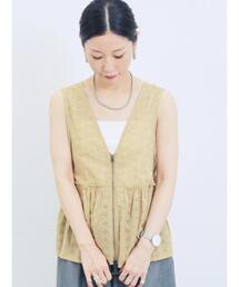 Samansa Mos2 blue | カットワークレースベスト(シャツ/ブラウス)