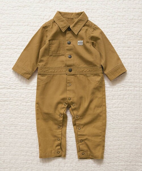 BRANSHES（ブランシェス）の「デニム/ツイルカバーオール（ロンパース・キッズ・ネイビー/キャメル・80）」の2枚目の写真