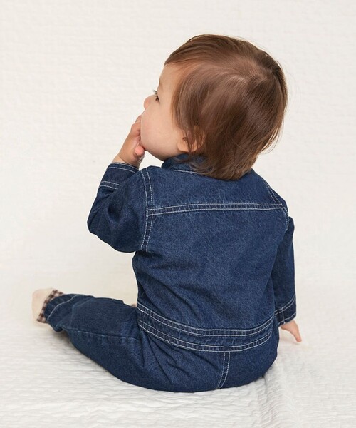 BRANSHES（ブランシェス）の「デニム/ツイルカバーオール（ロンパース・キッズ・ネイビー/キャメル・80）」の4枚目の写真