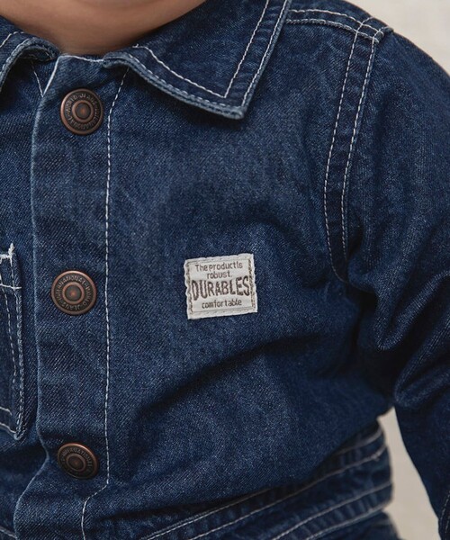 BRANSHES（ブランシェス）の「デニム/ツイルカバーオール（ロンパース・キッズ・ネイビー/キャメル・80）」の5枚目の写真