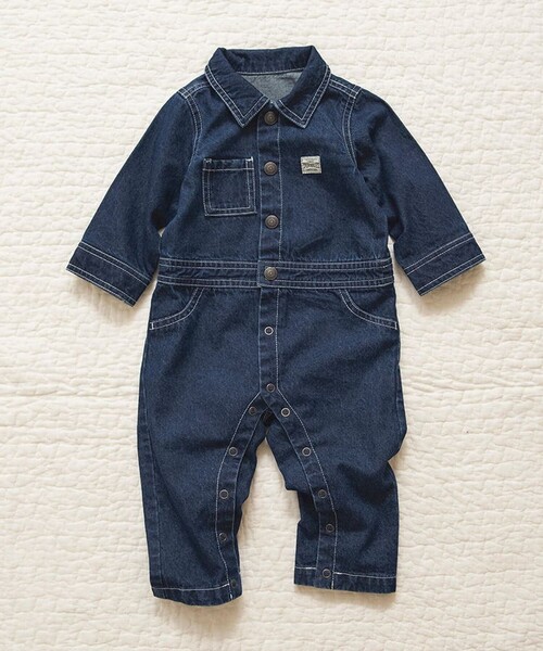 BRANSHES（ブランシェス）の「デニム/ツイルカバーオール（ロンパース・キッズ・ネイビー/キャメル・80）」の6枚目の写真