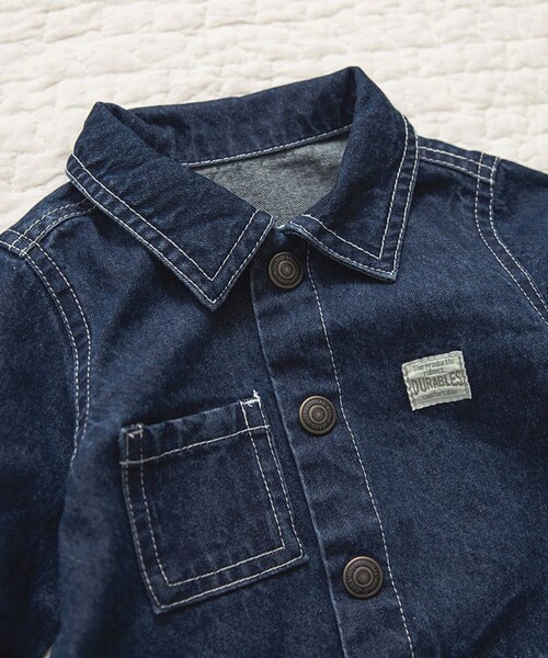 BRANSHES（ブランシェス）の「デニム/ツイルカバーオール（ロンパース・キッズ・ネイビー/キャメル・80）」の7枚目の写真