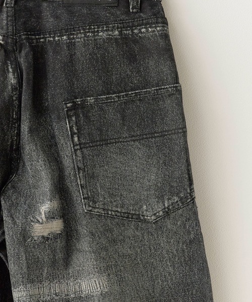 Theater code（シアターコード）の「Damage print design curved denim/ダメージプリントデザイン カーブデニムメンズ（デニムパンツ・メンズ・ブラック・M/L）」の9枚目の写真