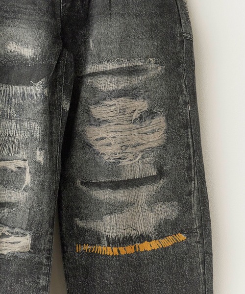 Theater code（シアターコード）の「Damage print design curved denim/ダメージプリントデザイン カーブデニムメンズ（デニムパンツ・メンズ・ブラック・M/L）」の6枚目の写真