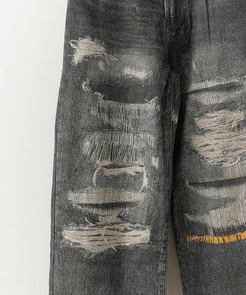 Theater code（シアターコード）の「Damage print design curved denim/ダメージプリントデザイン カーブデニムメンズ（デニムパンツ・メンズ・ブラック・M/L）」の5枚目の写真