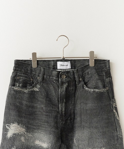 Theater code（シアターコード）の「Damage print design curved denim/ダメージプリントデザイン カーブデニムメンズ（デニムパンツ・メンズ・ブラック・M/L）」の3枚目の写真