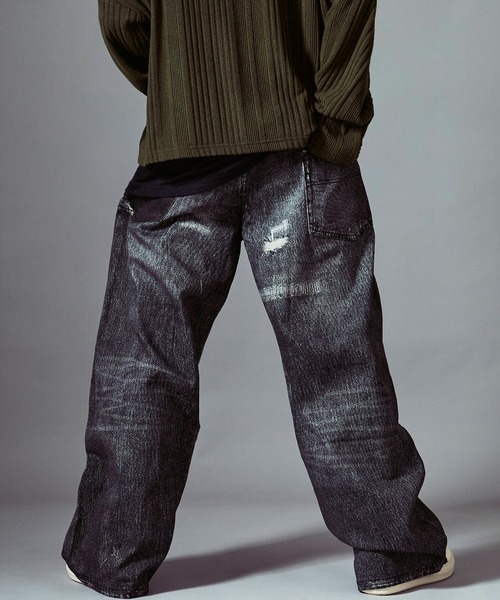 Theater code（シアターコード）の「Damage print design curved denim/ダメージプリントデザイン カーブデニムメンズ（デニムパンツ・メンズ・ブラック・M/L）」の20枚目の写真