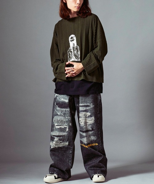 Theater code（シアターコード）の「Damage print design curved denim/ダメージプリントデザイン カーブデニムメンズ（デニムパンツ・メンズ・ブラック・M/L）」の22枚目の写真