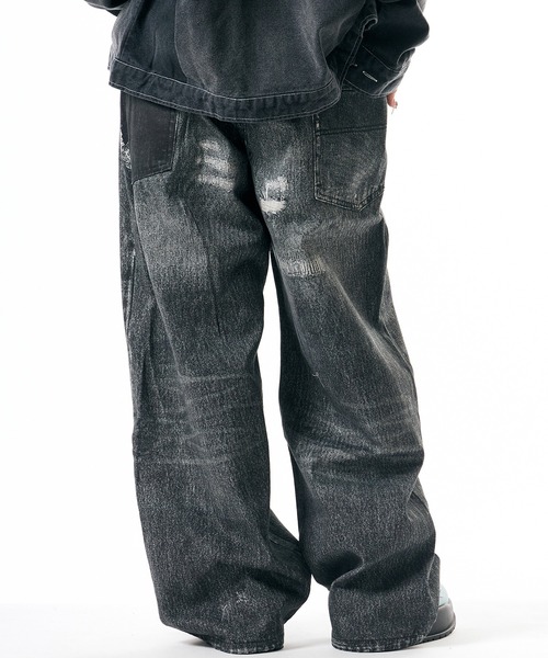 Theater code（シアターコード）の「Damage print design curved denim/ダメージプリントデザイン カーブデニムメンズ（デニムパンツ・メンズ・ブラック・M/L）」の16枚目の写真