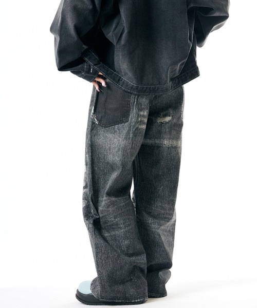 Theater code（シアターコード）の「Damage print design curved denim/ダメージプリントデザイン カーブデニムメンズ（デニムパンツ・メンズ・ブラック・M/L）」の15枚目の写真