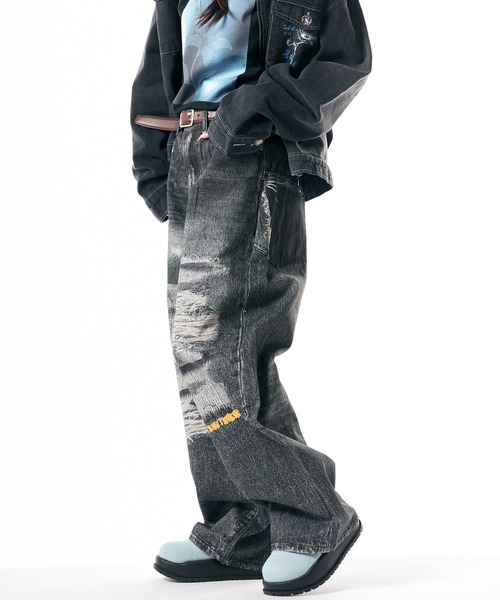 Theater code（シアターコード）の「Damage print design curved denim/ダメージプリントデザイン カーブデニムメンズ（デニムパンツ・メンズ・ブラック・M/L）」の14枚目の写真