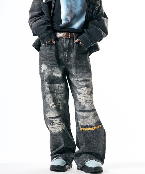 Theater code（シアターコード）の「Damage print design curved denim/ダメージプリントデザイン カーブデニムメンズ（デニムパンツ・メンズ・ブラック・M/L）」の13枚目の写真