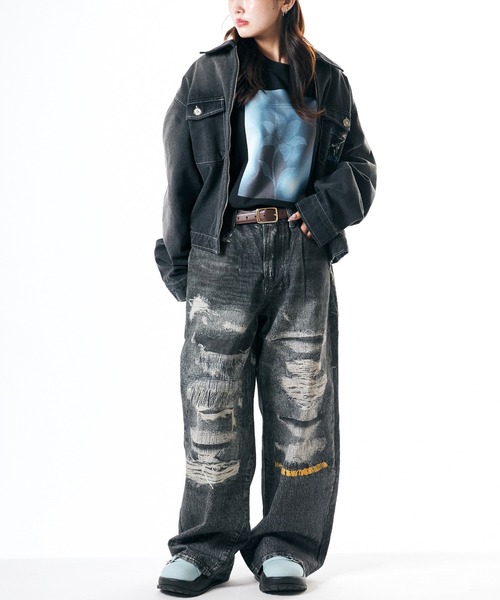 Theater code（シアターコード）の「Damage print design curved denim/ダメージプリントデザイン カーブデニムメンズ（デニムパンツ・メンズ・ブラック・M/L）」の17枚目の写真