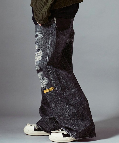 Theater code（シアターコード）の「Damage print design curved denim/ダメージプリントデザイン カーブデニムメンズ（デニムパンツ・メンズ・ブラック・M/L）」の19枚目の写真