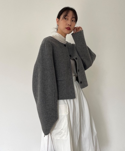 Didot.showroom 【HAND MADE】ノーカラーウールジャケット ブランド古着】ノーカラージャケット（ノーカラージャケット