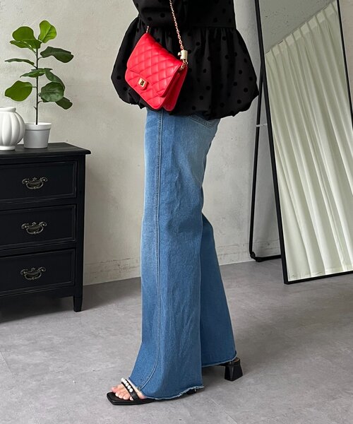 prose verse（プロズヴェール）の「ウエストゴムストレッチセミフレアデニム（デニムパンツ・レディース・インディゴブルー/サックスブルー/ブルー・PL/PM/LARGE/MEDIUM）」の5枚目の写真