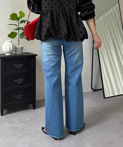 prose verse（プロズヴェール）の「ウエストゴムストレッチセミフレアデニム（デニムパンツ・レディース・インディゴブルー/サックスブルー/ブルー・PL/PM/LARGE/MEDIUM）」の6枚目の写真