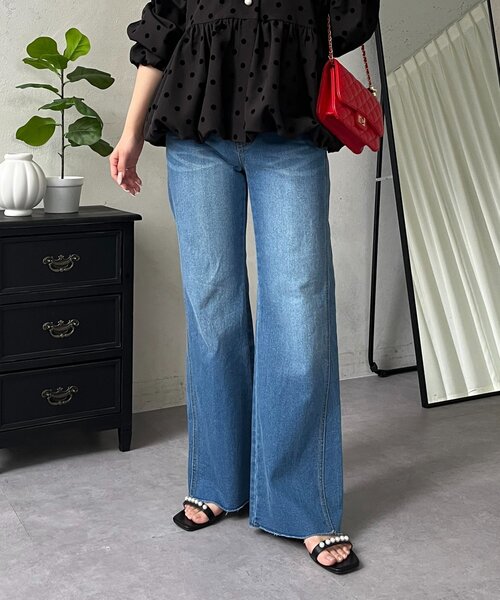 prose verse（プロズヴェール）の「ウエストゴムストレッチセミフレアデニム（デニムパンツ・レディース・インディゴブルー/サックスブルー/ブルー・PL/PM/LARGE/MEDIUM）」の8枚目の写真