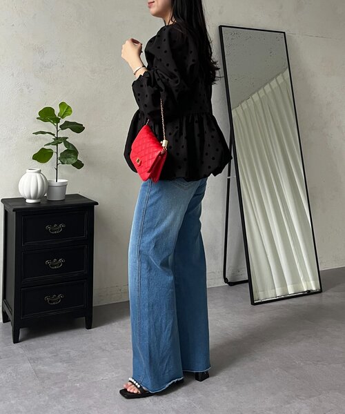 prose verse（プロズヴェール）の「ウエストゴムストレッチセミフレアデニム（デニムパンツ・レディース・インディゴブルー/サックスブルー/ブルー・PL/PM/LARGE/MEDIUM）」の11枚目の写真