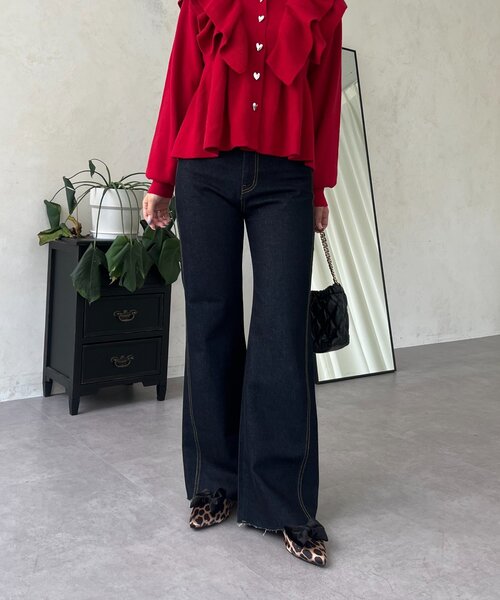 prose verse（プロズヴェール）の「ウエストゴムストレッチセミフレアデニム（デニムパンツ・レディース・インディゴブルー/サックスブルー/ブルー・PL/PM/LARGE/MEDIUM）」の16枚目の写真