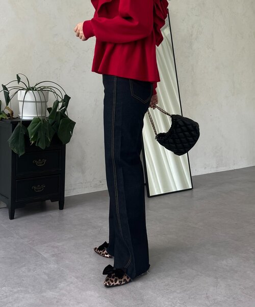 prose verse（プロズヴェール）の「ウエストゴムストレッチセミフレアデニム（デニムパンツ・レディース・インディゴブルー/サックスブルー/ブルー・PL/PM/LARGE/MEDIUM）」の17枚目の写真