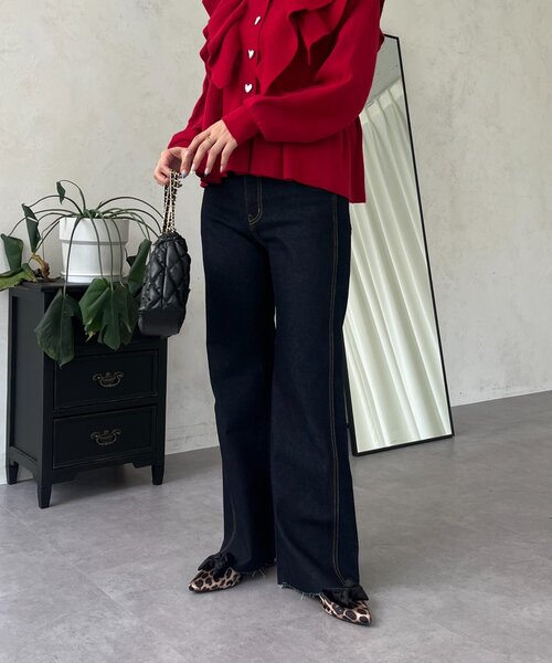 prose verse（プロズヴェール）の「ウエストゴムストレッチセミフレアデニム（デニムパンツ・レディース・インディゴブルー/サックスブルー/ブルー・PL/PM/LARGE/MEDIUM）」の21枚目の写真