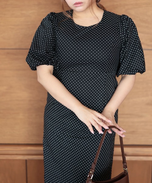 Ruwan yu(ルワンユー)の「パフスリーブドットワンピース【大きいサイズ対応】(ワンピース・レディース・ブラック・L/LL/3L/4L)」の8枚目の写真