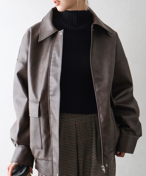 SpRay（スプレイ）の「ヴィンテージレザーZIPブルゾン（ブルゾン・レディース・ブラック/ブラウン/ブラック×ブラック・FREE）」の3枚目の写真