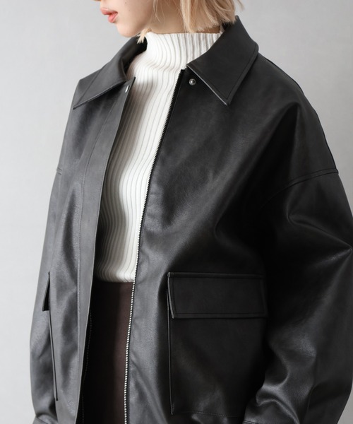 SpRay（スプレイ）の「ヴィンテージレザーZIPブルゾン（ブルゾン・レディース・ブラック/ブラウン/ブラック×ブラック・FREE）」の6枚目の写真