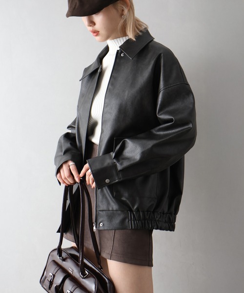 SpRay（スプレイ）の「ヴィンテージレザーZIPブルゾン（ブルゾン・レディース・ブラック/ブラウン/ブラック×ブラック・FREE）」の7枚目の写真