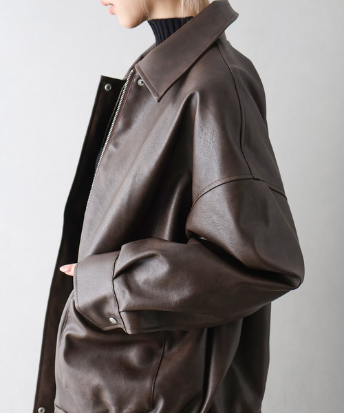 SpRay（スプレイ）の「ヴィンテージレザーZIPブルゾン（ブルゾン・レディース・ブラック/ブラウン/ブラック×ブラック・FREE）」の9枚目の写真