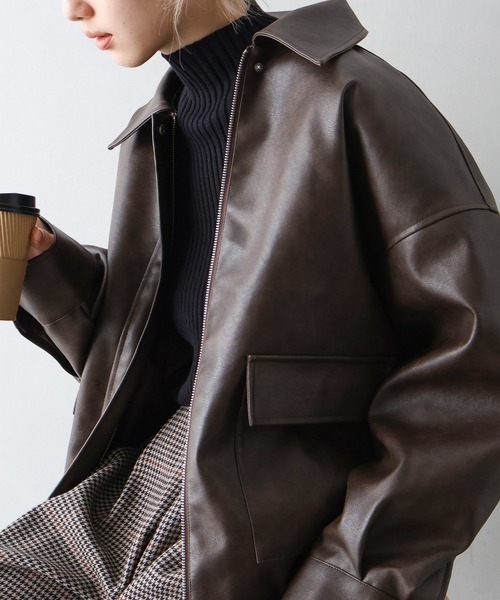 SpRay（スプレイ）の「ヴィンテージレザーZIPブルゾン（ブルゾン・レディース・ブラック/ブラウン/ブラック×ブラック・FREE）」の12枚目の写真