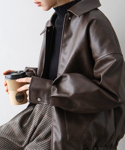 SpRay（スプレイ）の「ヴィンテージレザーZIPブルゾン（ブルゾン・レディース・ブラック/ブラウン/ブラック×ブラック・FREE）」の13枚目の写真
