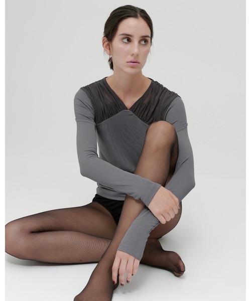 kiehtova(キエトヴァ)の「【kiehtova】TULLE DOCKING TOPS/チュール ドッキング トップス(Tシャツ/カットソー・レディース・アイボリー/ブラック/グレー・FREE)」の15枚目の写真