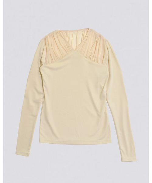 kiehtova(キエトヴァ)の「【kiehtova】TULLE DOCKING TOPS/チュール ドッキング トップス(Tシャツ/カットソー・レディース・アイボリー/ブラック/グレー・FREE)」の4枚目の写真