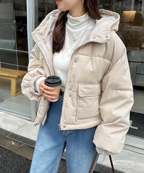 andme（アンドミー）の「細コーデュロイ中綿ダウンジャケット（ダウンジャケット/コート・レディース・ブラウン/カーキ系/ライトベージュ/チャコールグレー・M/MS）」の10枚目の写真