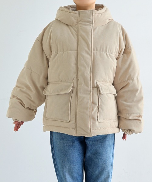 andme（アンドミー）の「細コーデュロイ中綿ダウンジャケット（ダウンジャケット/コート・レディース・ブラウン/カーキ系/ライトベージュ/チャコールグレー・M/MS）」の12枚目の写真