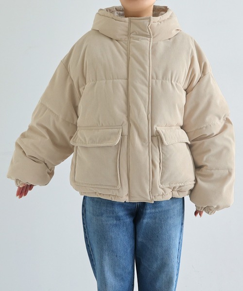 andme（アンドミー）の「細コーデュロイ中綿ダウンジャケット（ダウンジャケット/コート・レディース・ブラウン/カーキ系/ライトベージュ/チャコールグレー・M/MS）」の15枚目の写真