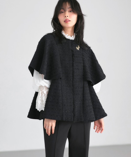 ツイード ケープ ジャケット ＆ 選べる パンツ セットアップ スーツ A