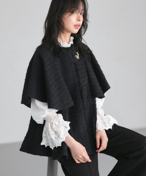 セール】ツイード ケープ ジャケット ＆ 選べる パンツ セットアップ