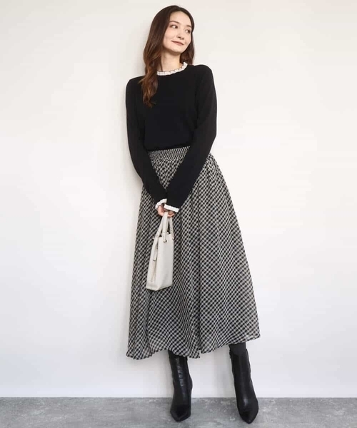 MK ミッシェルクラン（MK MICHEL  ）/【小さいサイズ】ふわふわカラーニット/洗える セール】ミニフリルデザインニット/洗える（ニット/セーター）｜MK