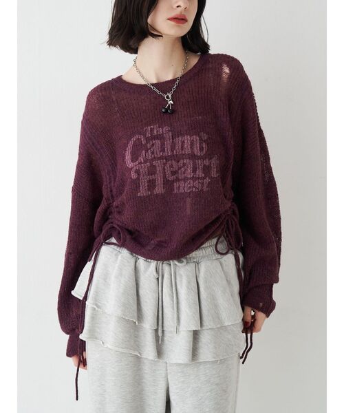 jouetie（ジュエティ）の「ギャザーシアーダメージニット（ニット/セーター・レディース・ブラック/ブルー/ボルドー/アイボリー・MEDIUM）」の4枚目の写真