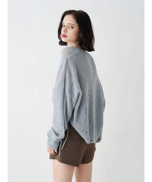 jouetie（ジュエティ）の「ギャザーシアーダメージニット（ニット/セーター・レディース・ブラック/ブルー/ボルドー/アイボリー・MEDIUM）」の7枚目の写真