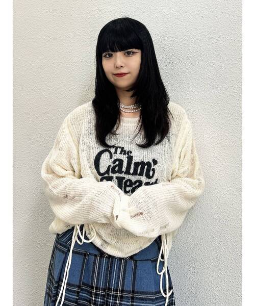 jouetie（ジュエティ）の「ギャザーシアーダメージニット（ニット/セーター・レディース・ブラック/ブルー/ボルドー/アイボリー・MEDIUM）」の12枚目の写真