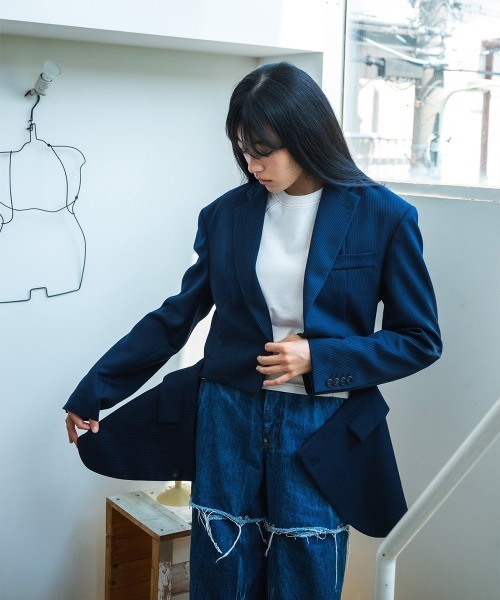 soduk(スドーク)の「【soduk】cut cut jacket(テーラードジャケット・レディース・グレー/ネイビー・ONE SIZE)」の3枚目の写真